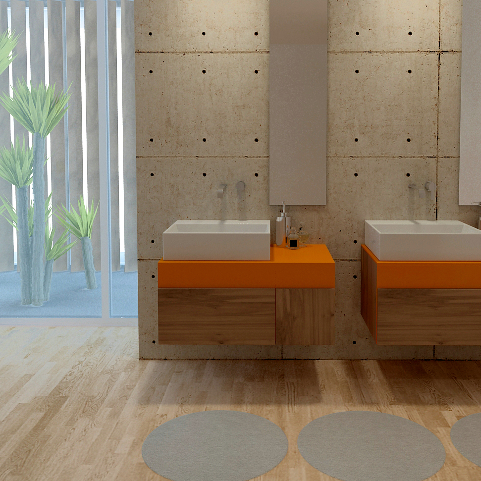 Baño Naranja, Ciudad del Campo / Diseño de Interiores | Domestika