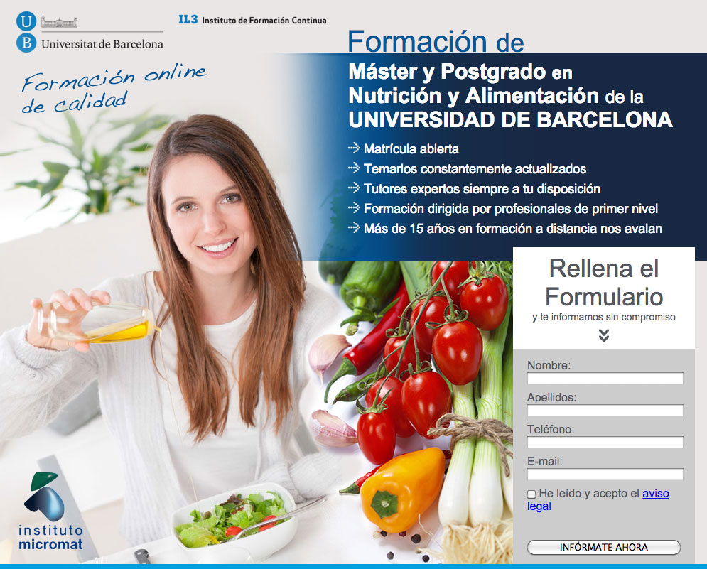 Campaña Master y Postgrado en Nutrición y Alimentación para Instituto