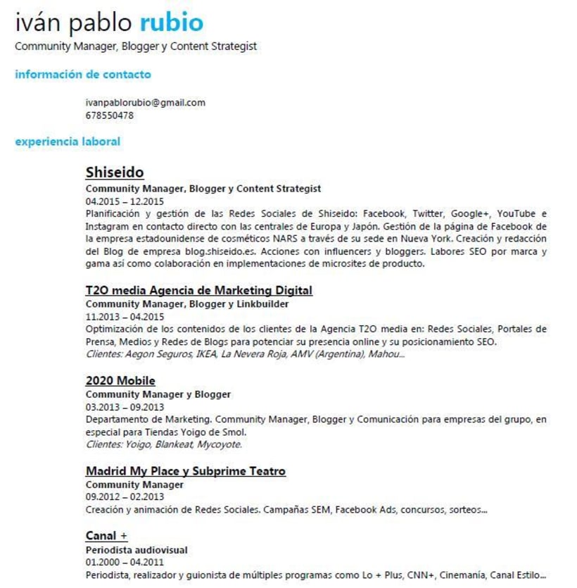 Ivan Pablo Rubio Curriculum Vitae Domestika